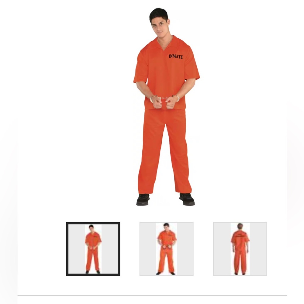 Men's Prison Inmate Orange Outfit with Shirt & Pants Halloween Costume